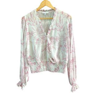 Maison DAmélie Womens Floral Ruffle Blouse Size M White & Pink Polyester